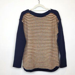 Talbots Navy Blue Camel Long Sleeve Boatneck Knit Sweater, Size Large, GUC